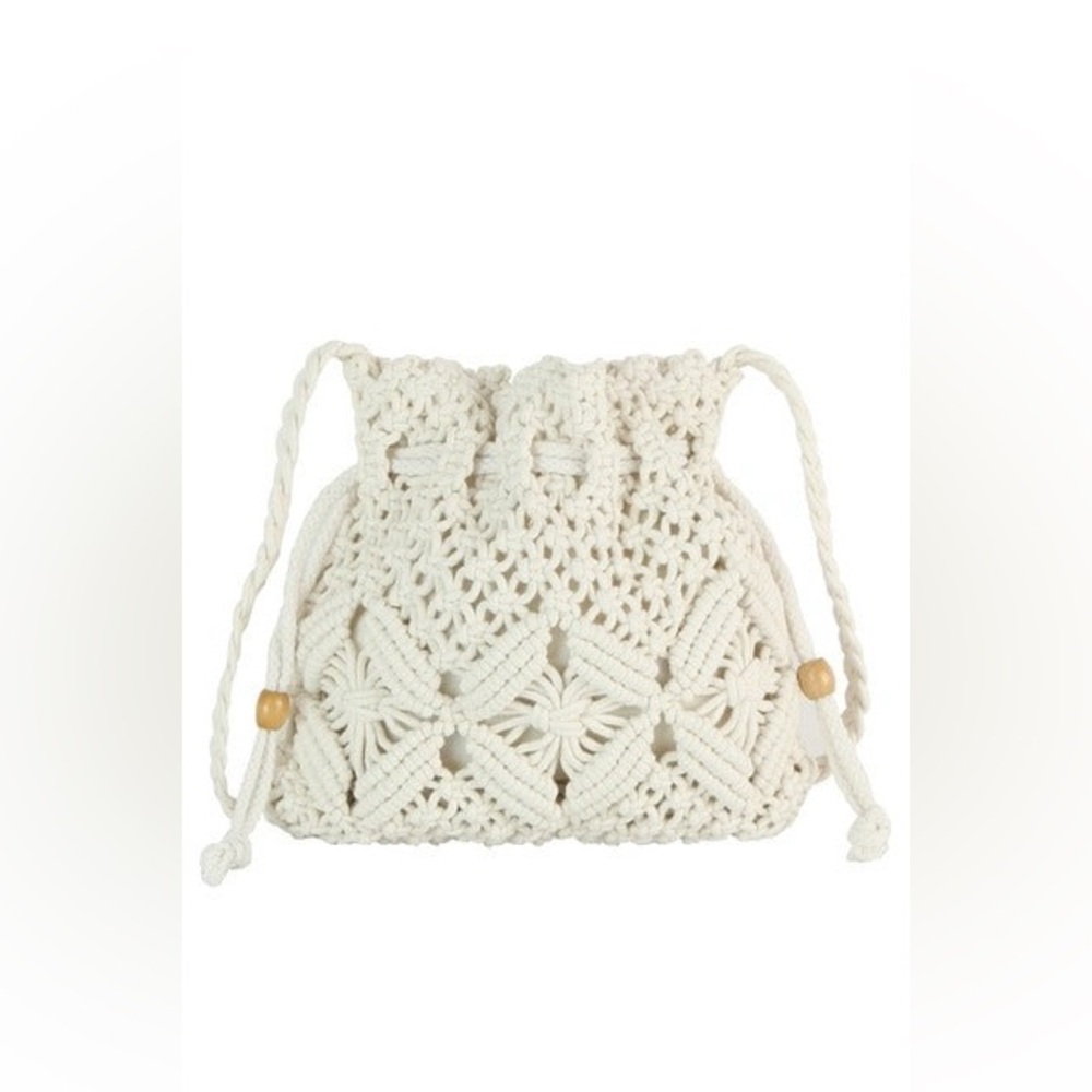 Crochet Braid Macramé Drawstring Crossbody Bag